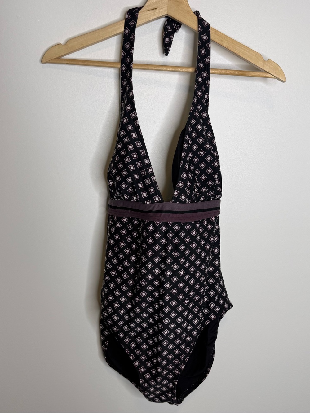 kate spade Black Patterned Halter One-Piece Swimsuit purple size large